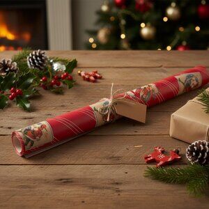 Vintage 1980's Santa Claus Red Christmas Gift Wrap Paper Roll